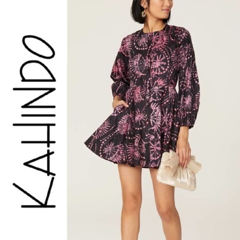 Kahindo Womens Black Purple Mara Tie Dye long sleeve Dress Size 4 small